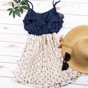 Navy and Beige Pleated Dress